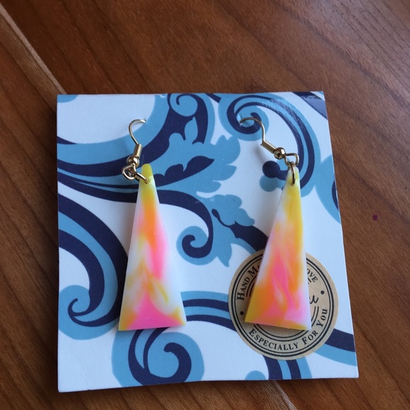Earrings cute resin bright colorful triangle cute - Picture 2 of 5